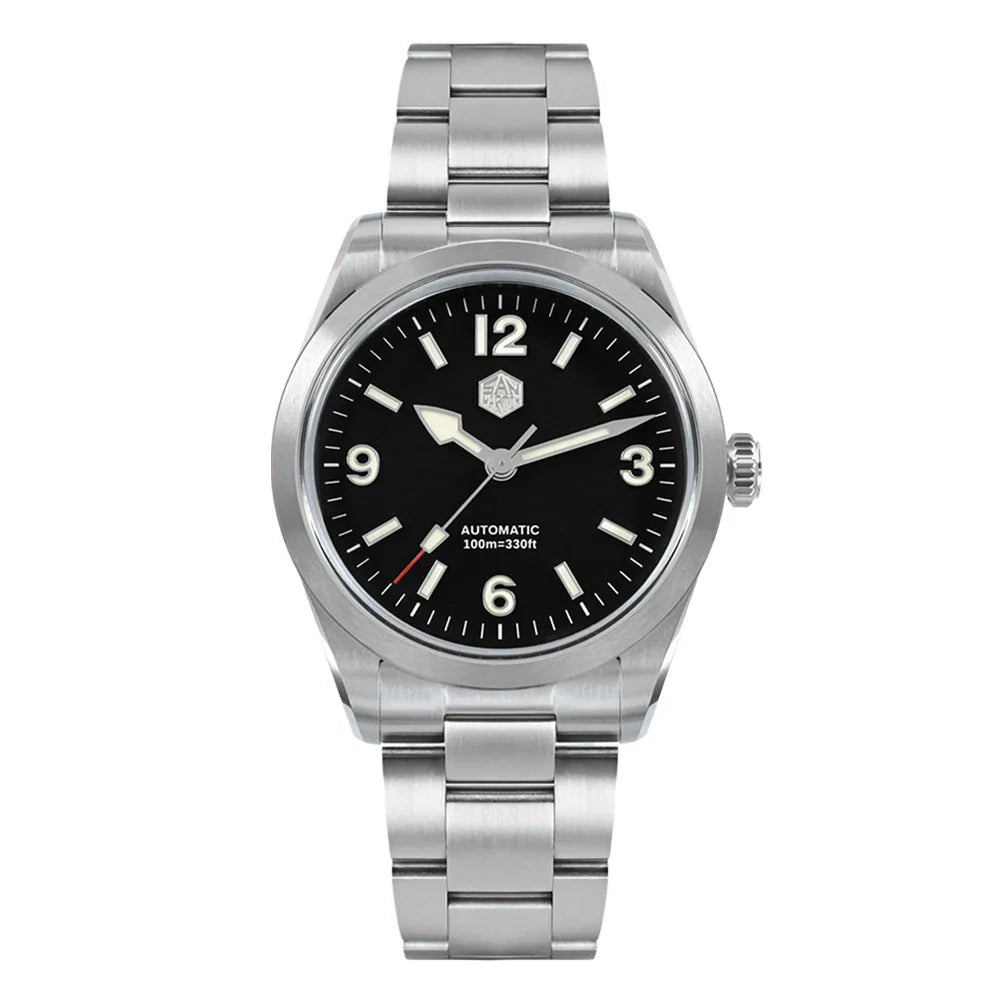 SN0107 · NH35A · plain black · 38 mm · applied logo