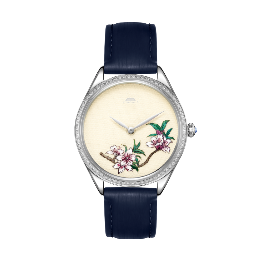 Sū Embroidery · Peach Blossom · cubic zirconia bezel