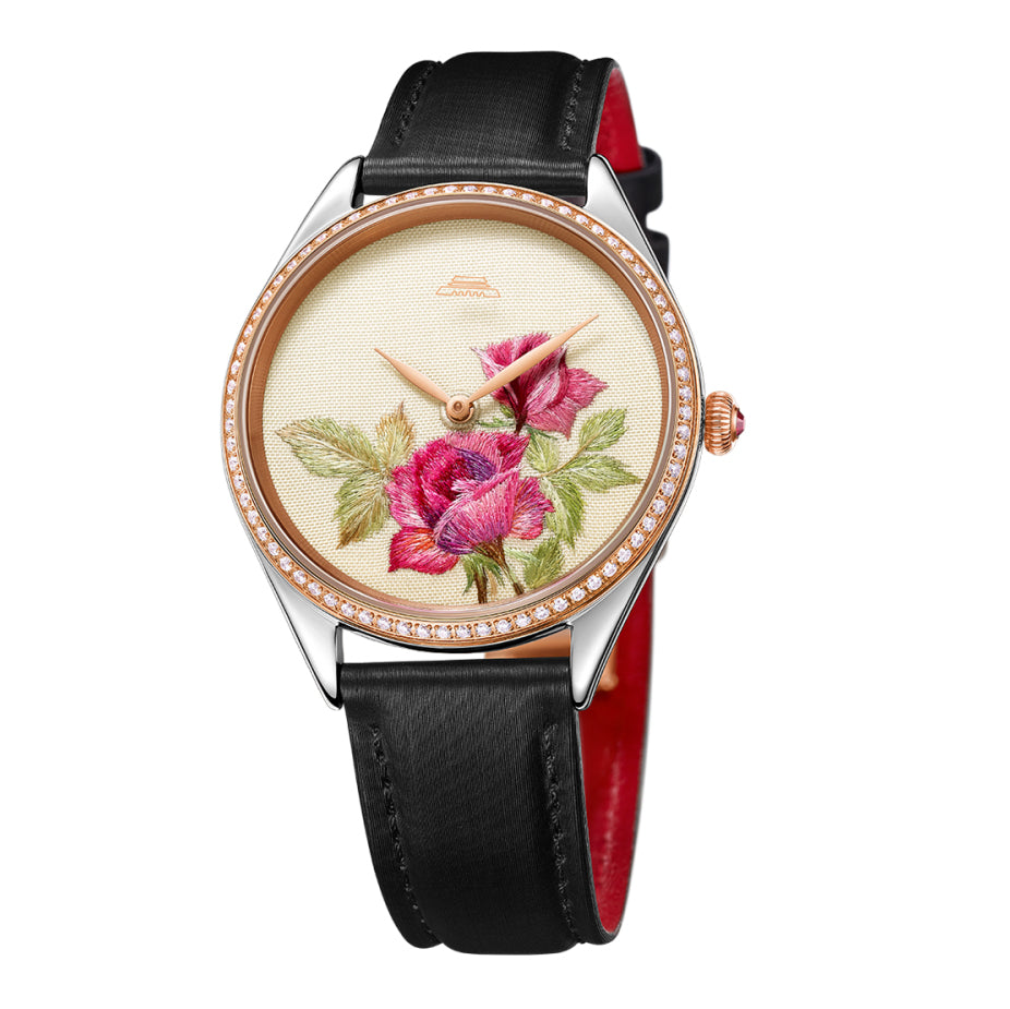 Sū Embroidery · Rose · cubic zirconia bezel