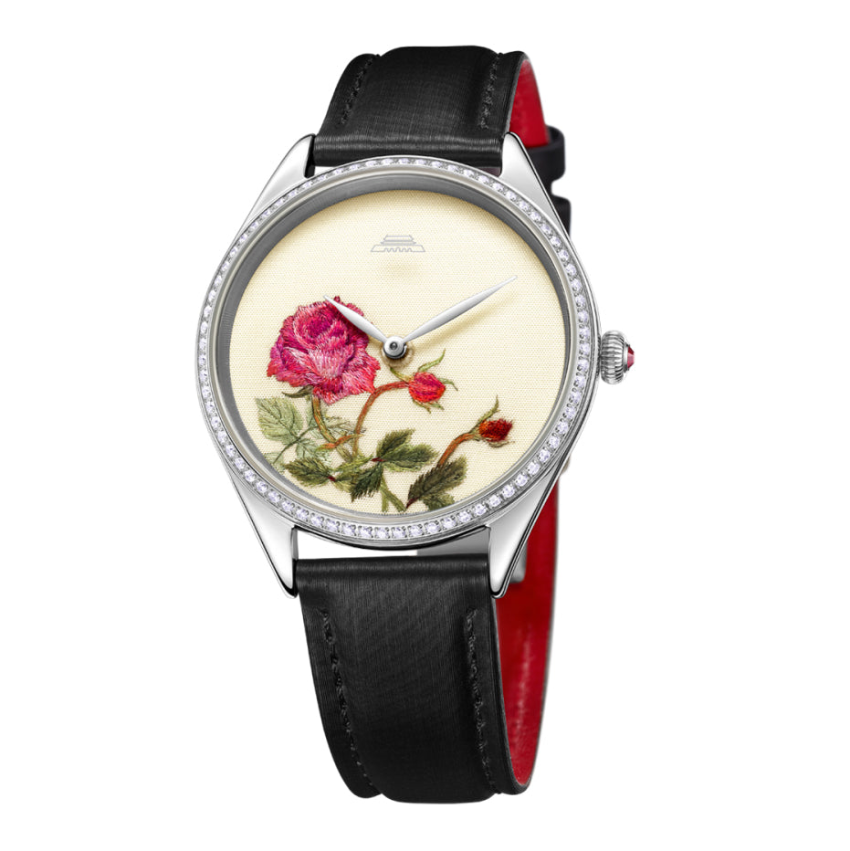 Sū Embroidery · Rose · cubic zirconia bezel