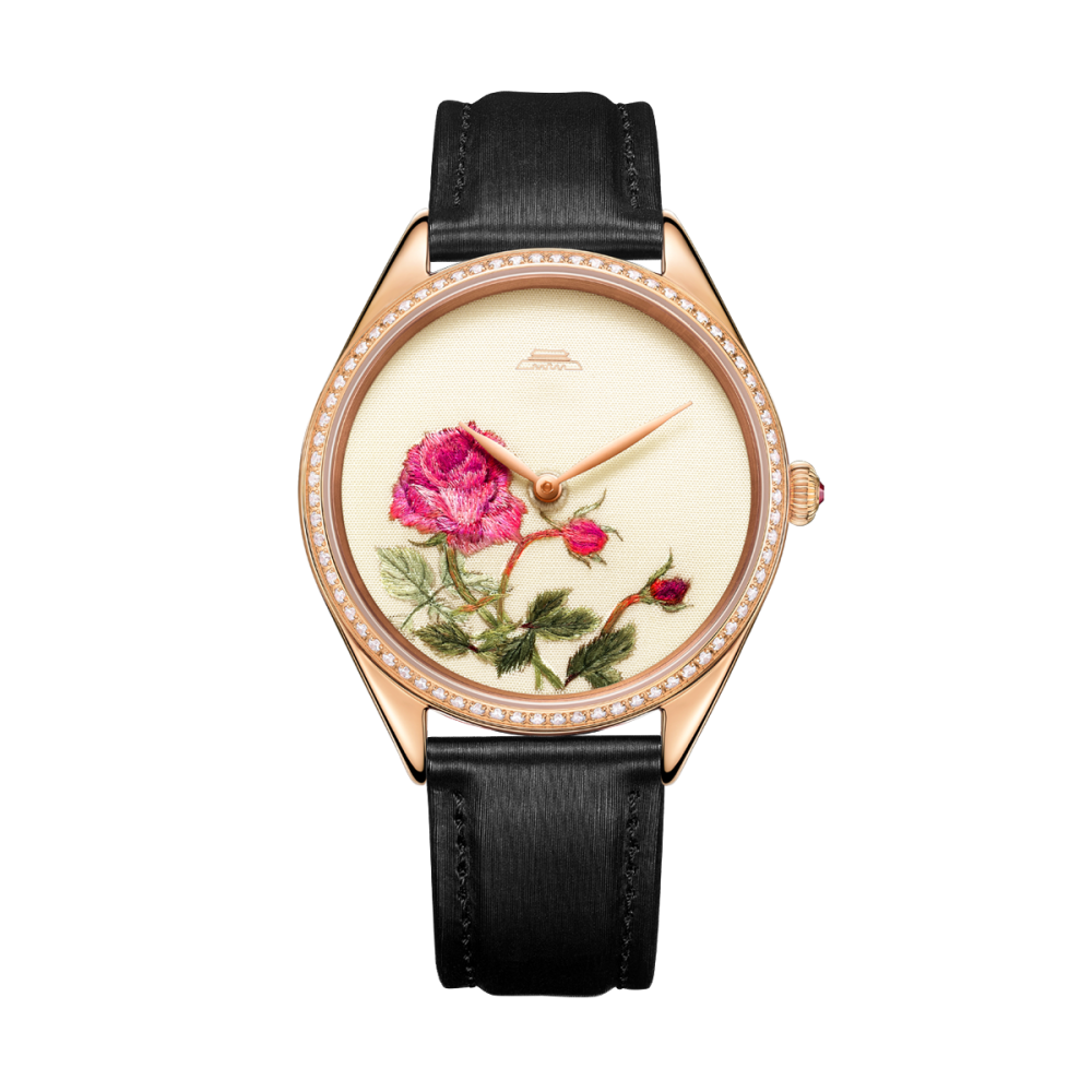 Sū Embroidery · Rose · cubic zirconia bezel