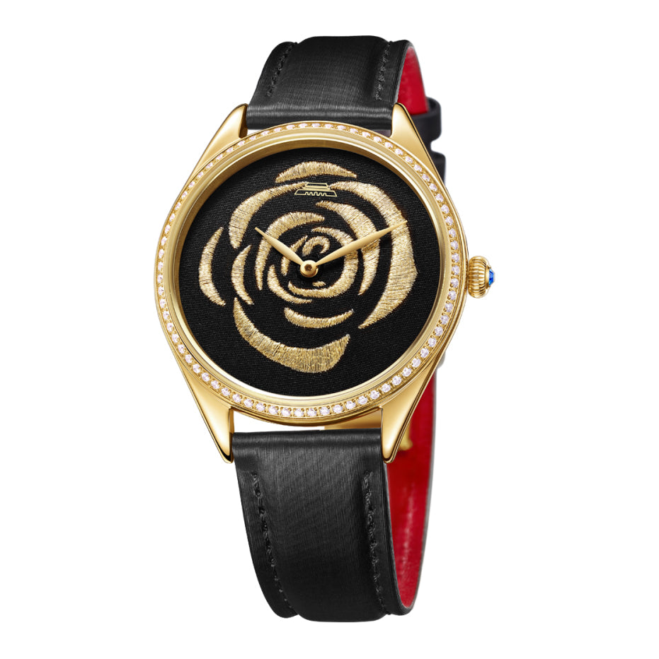 Sū Embroidery · Rose · cubic zirconia bezel