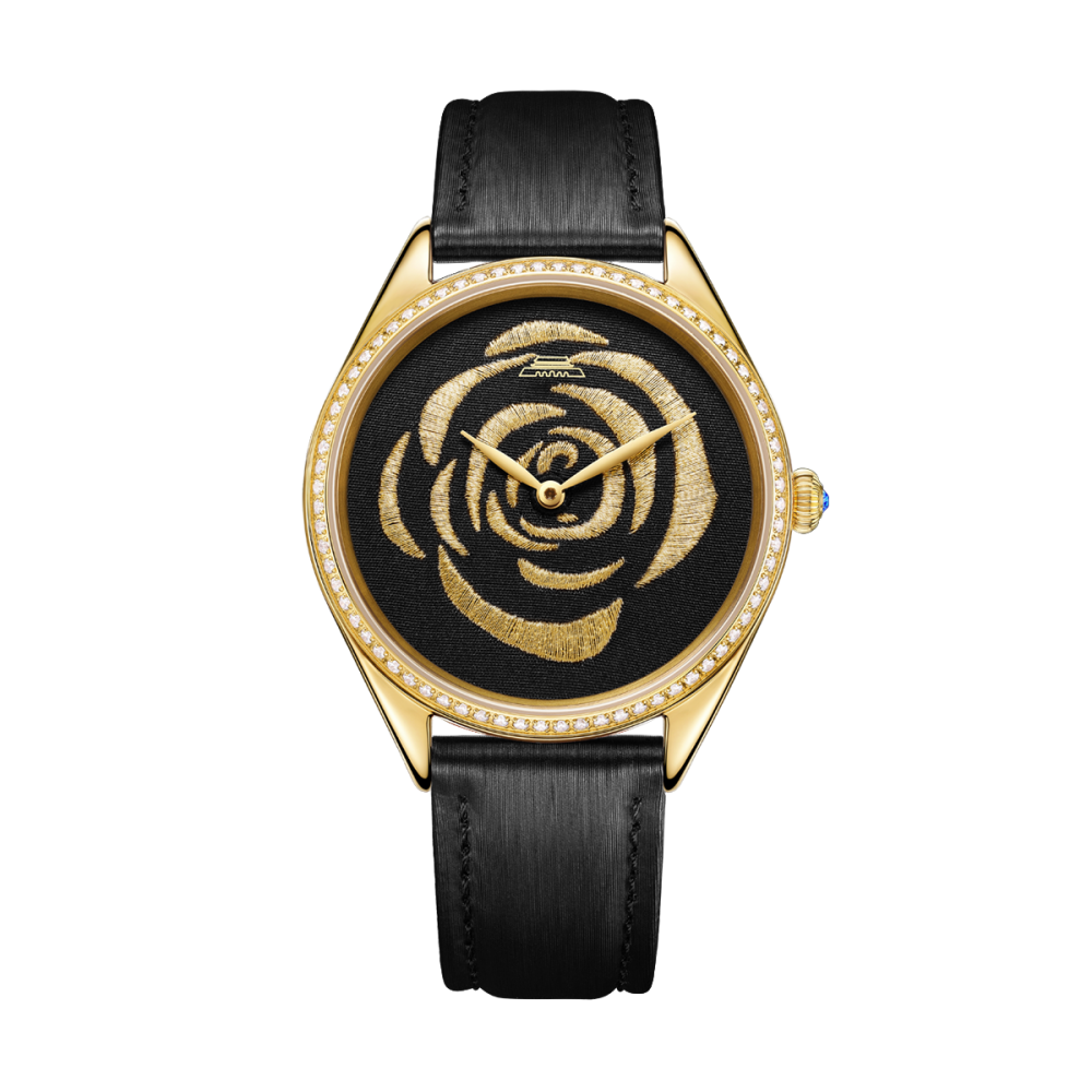 Sū Embroidery · Rose · cubic zirconia bezel