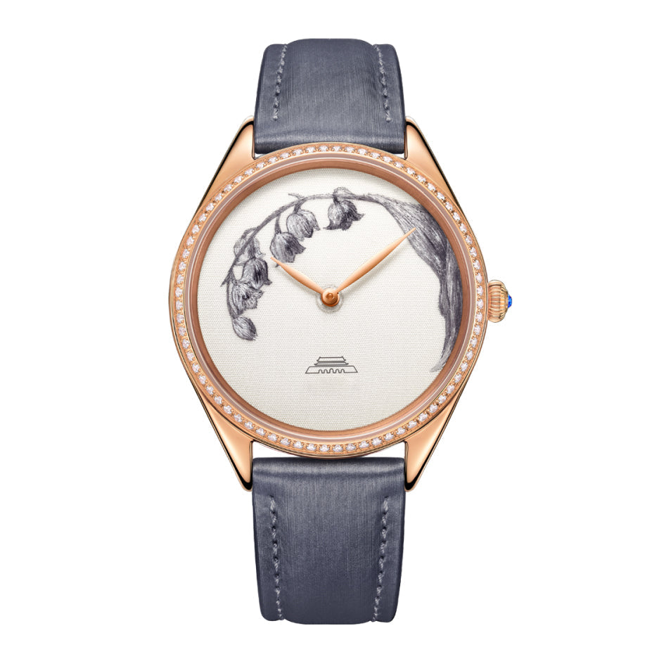 Sū Embroidery · Lily of the Valley · cubic zirconia bezel
