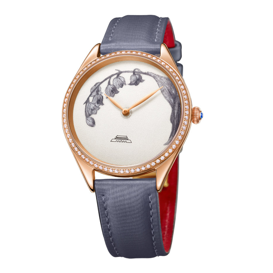 Sū Embroidery · Lily of the Valley · cubic zirconia bezel