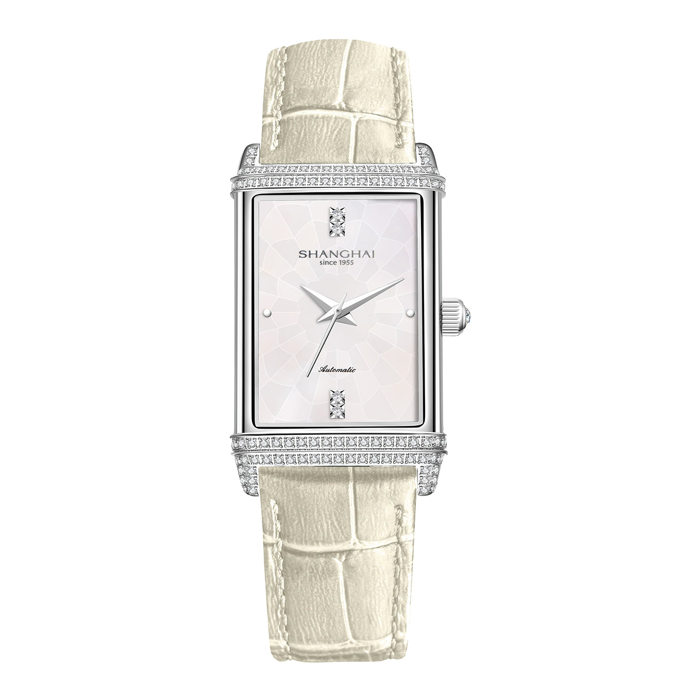 Mirror Flare · cubic zirconia bezel and lugs