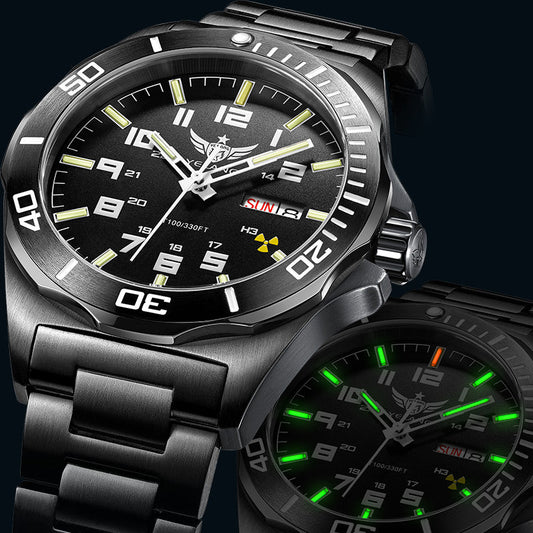 V1019 · black case · green lume