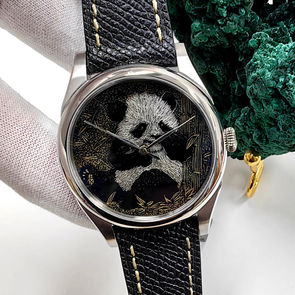 Panda · Qiāng Jīn gold-inlay lacquer dial