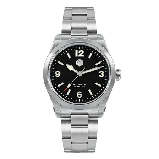 SN0107 · NH35A · plain black · 38 mm · applied logo