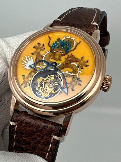 [Pre-owned] Beijing Tourbillon Watch Yellow Loong Cloisonne Enamel 41 MM