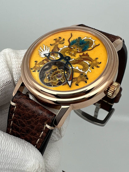 [Pre-owned] Beijing Tourbillon Watch Yellow Loong Cloisonne Enamel 41 MM