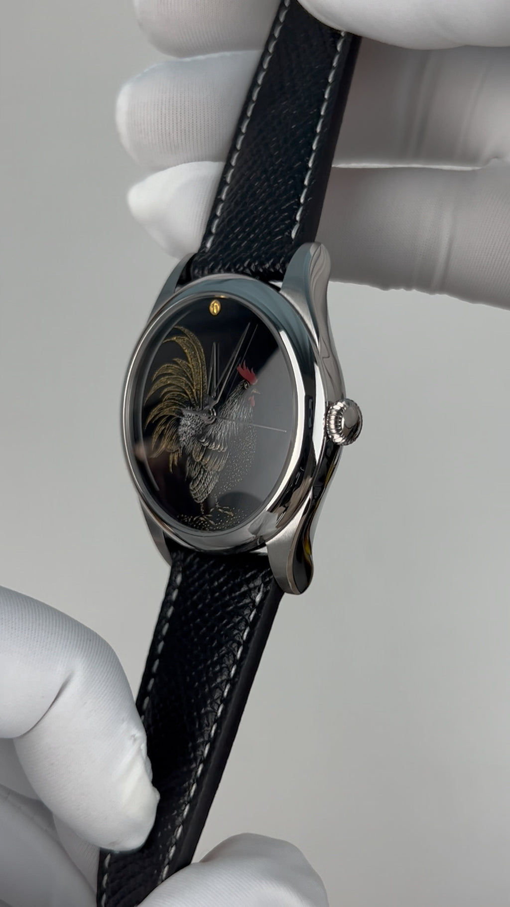 Rooster · Qiāng Jīn gold-inlay lacquer dial