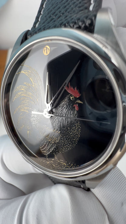 Rooster · Qiangjin gold-inlay lacquer dial