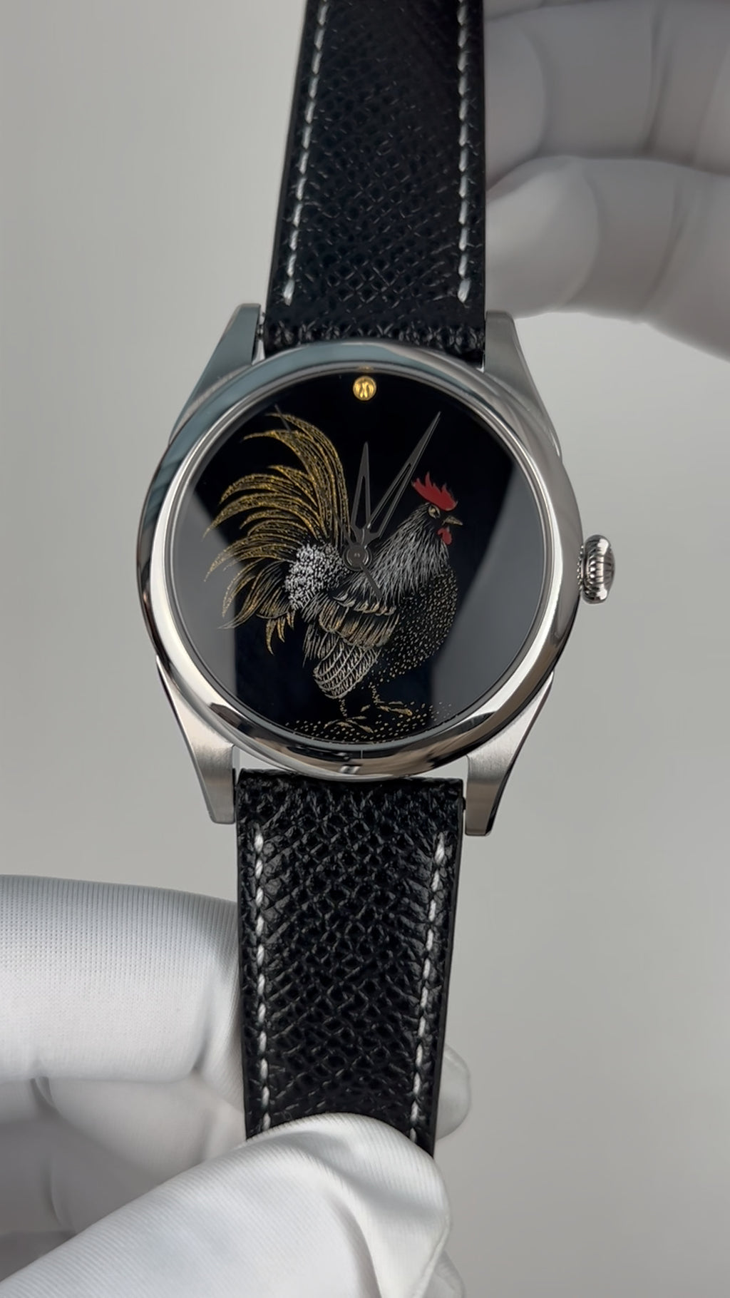 Rooster · Qiāng Jīn gold-inlay lacquer dial