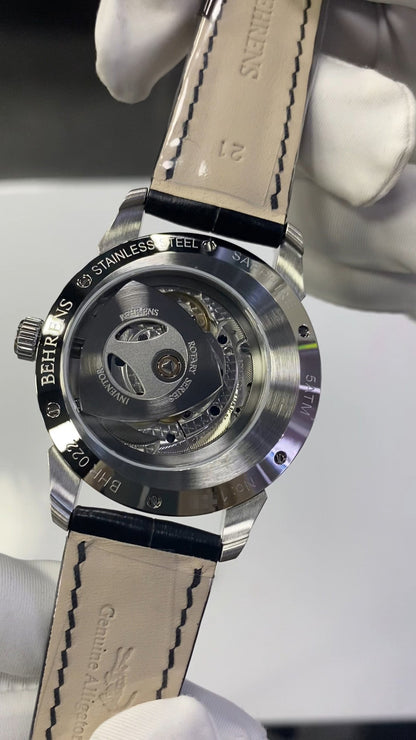 Rotary · black dial · leather strap