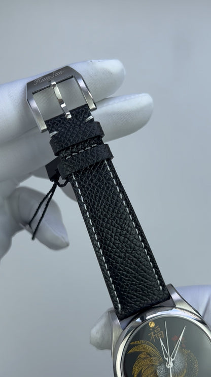 Rooster · Fú 福 · Qiangjin gold-inlay lacquer dial