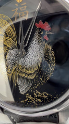 Rooster · Fú 福 · Qiāng Jīn gold-inlay lacquer dial