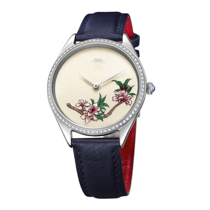 Sū Embroidery · Peach Blossom · Zircon Bezel