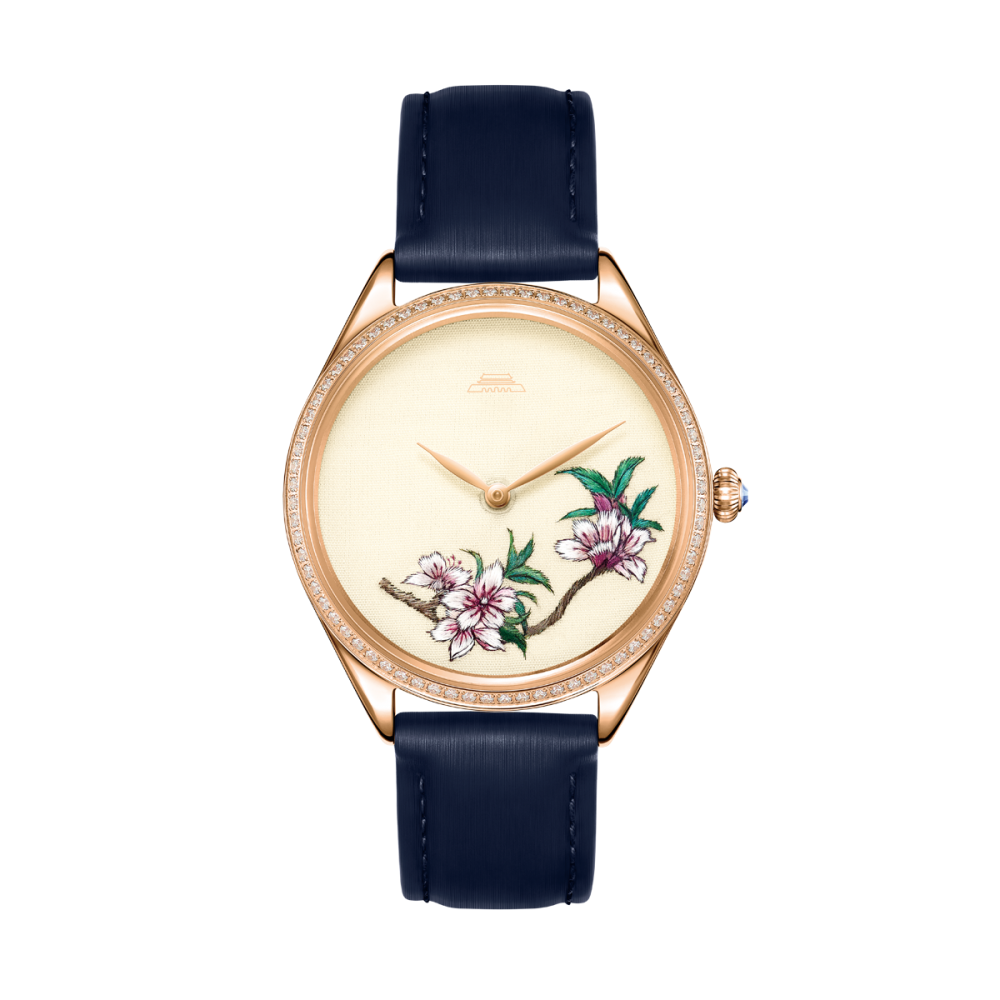 Sū Embroidery · Peach Blossom · Zircon Bezel