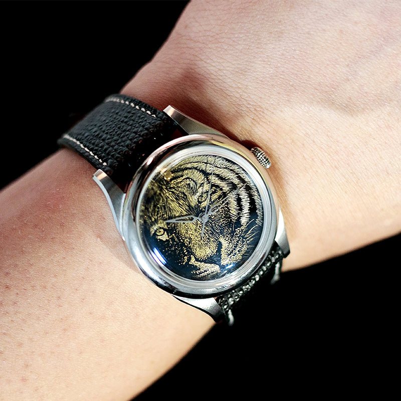 Tiger · Qiangjin gold-inlay lacquer dial