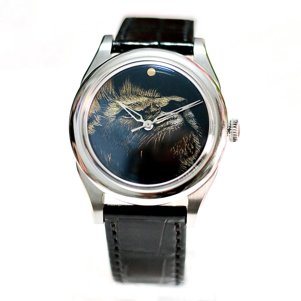 Lion · Qiāng Jīn gold-inlay lacquer dial